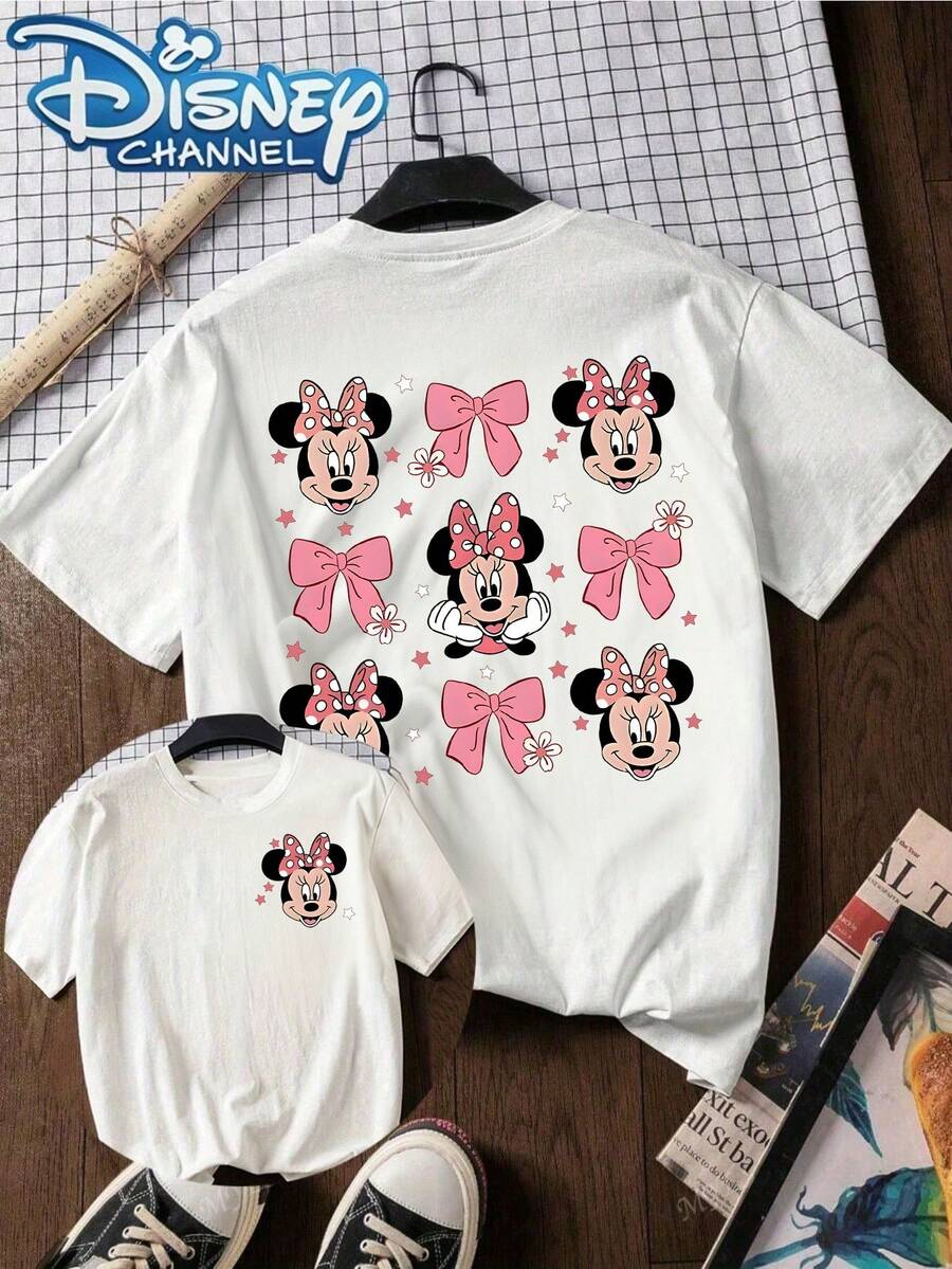 Disney Women's Casual Cotton Short Sleeve Round Neck T-Shirt With Minnie Mouse Print - 白色 - 查看 1