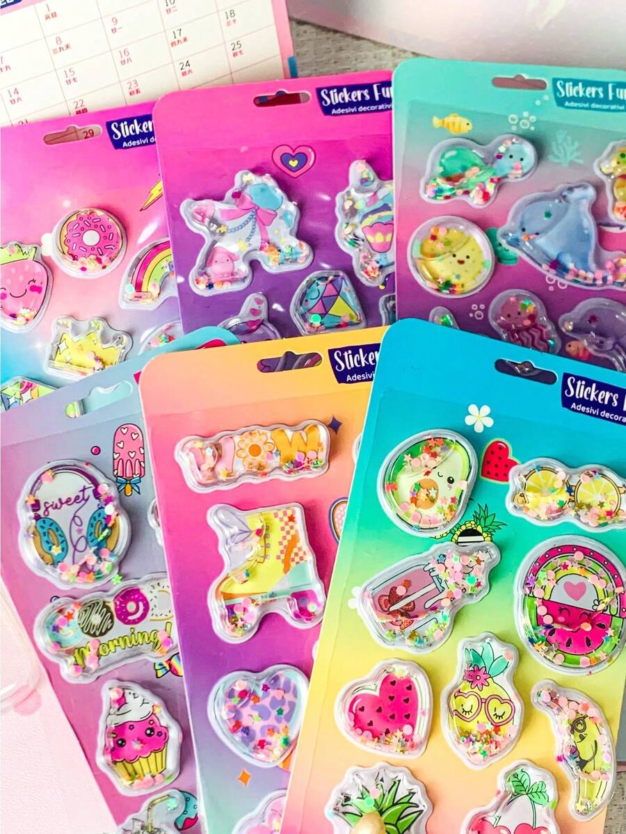 3D Shiny Bubble Stickers | Suitable For Phone/Teddy/Cup/Party, Sweet And Cool Magic For Scrapbooking. Instantly Brighten Your Little World With Cute Cartoon Stickers, Children's Notebooks, Scrapbooking Decorations, Small Waterproof Stickers, Decorative Sticker Gifts - Multicolor - View 1