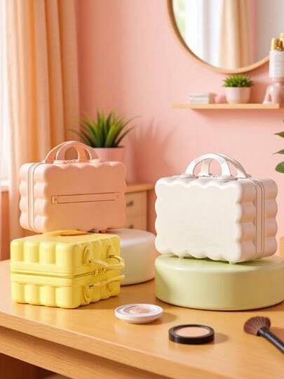 Vali mini cầm tay 14 inch, hộp đựng mỹ phẩm du lịch vỏ cứng, hộp đựng di động, hộp sắp xếp đồ trang điểm & quà tặng lễ hội, màu macaron dễ thương.