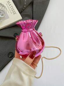 1pc Gold Color Clutch Bag, Women Mini Purse, Vase Shaped Coin Pouch, Gold Wallet, Gold High Heel Decor, Valentine's Day Gift, Earphone Shaped Crossbody Bag, Chain Strap Shoulder Bag, Unique Evening Clutch - 粉色 - 查看 6