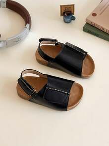 Infant Casual Hook And Loop Flat Sandals, Unisex - Black - View 2