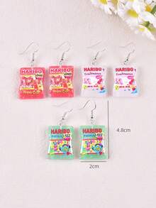 3 Pairs Gummy Candy Bag Earrings, Jewelry Decorations For Party - Multicolor - View 3