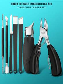 7pcs Professional Thick Nail Embedded Nail Treatment Set, Stainless Steel Material, Includes Large Nail Clipper, Nipper, Foot File, Cuticle Pusher, Nail Brush And Other Tools, Suitable For Thick, Hard Nails, Ingrown Nails And Daily Foot Care, Sharp And Durable, Easy To Clean, Meeting Family And Personal Manicure And Pedicure Needs - Multicolor - View 2