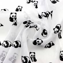 1pc Velvet Panda Animal Pattern Plain Plain Shimmering Ice Flower Wrinkled Organza100% Polyester Fabric | 59.05x19.68 Inch - Black Panda, Tulle Mesh With 3D Panda Pattern | DIY Bows, Party Capes & Photo Backdrops - Default - View 7