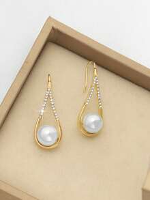 1 Pair Delicate Geometric Minimalist Niche Design Earrings, Versatile High-End Aesthetic (Random Diamond Quantity) - Multicolor - View 4