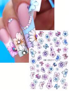 SWEET TREND 2 buc 3D pictură în ulei flori autocolante unghii 2 buc gradient colorat camelia margarete petale fluture primăvară vară imprimeu floral design DIY Y2K modă romantic autoadeziv gel oja salon manichiură decal slider unghii art decorare pentru femei și fete design unghii - Multicolor - Vizualizare 4