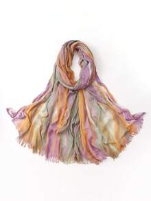 180cm X 70cm Artistic Tie-Dye Rayon Scarf - Contrasting Crinkle Texture Shawl, Breathable Non-Slip Large Women's Shawl & Versatile Summer Scarf - Multicolor - View 24