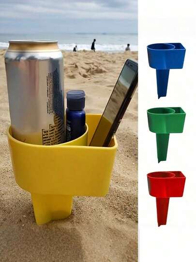 Colorful Beach Cup Holder, Fashionable And Attractive Beach Cup Coaster, Stylish Drink And Phone Stand, Cute Beach Cup Coaster, Beach Holiday Supplies, Stackable Multi-Color, Perfect Beach Holiday Family And Friends Supplies, Plastic Beach Drink Holder With Snack And Phone Compartment, Beach Snack Tray Suitable For Vacation, Picnic And Outdoor Gathering, Picnic Accessories, Vibrant Design, Sturdy Structure, Beach Accessories