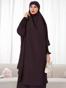 2pcs Muslim Women's Prayer Dress Set, Long Sleeve Loose Robe, Prayer Headscarf, Suitable For Festivals - 彩色 - 查看 10