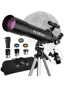 Beginners Telescope For Adults,80mm Aperture 600mm Focal Length Astronomical Telescope For Adults High Powered (30X-750X),Refractor Astronomy Telescopes - 黑色 - 查看 1