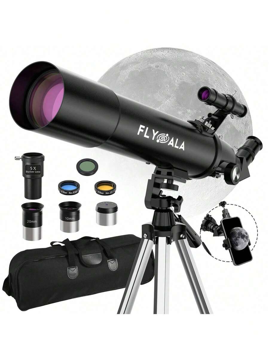 Beginners Telescope For Adults,80mm Aperture 600mm Focal Length Astronomical Telescope For Adults High Powered (30X-750X),Refractor Astronomy Telescopes - 黑色 - 查看 1