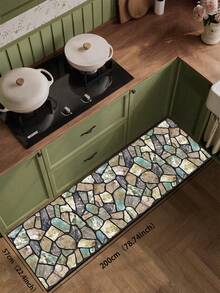 1pc Silica Gel Kitchen Mat, Asymmetrical Beige, Gray, Mint Green Pebble Pattern Design, Natural Rustic Style, Surface Fabric, Middle Sponge Absorbent, Bottom Rubber Non-Slip, Easy To Clean Kitchen Rug - Multicolor - View 10