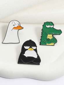 一套可爱动物侧眼珐琅胸针，鸭子、鹅、企鹅、鳄鱼卡通饰品别针，送朋友的礼物 - 彩色 - 查看 9