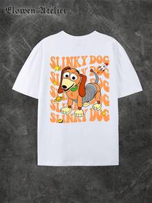Disney Official Authorization, Women's Casual Cotton Slinky Dog Toy Story Graphic Short Sleeve T-Shirt With Round Neck, Regular Fit Top, Regular Fit Top For Everyday Wear, Short Sleeve Round Neck Cotton T-Shirt, Regular Fit Top For Everyday Style. The Fabric Is Soft, Comfortable And Breathable, Suitable For Daily Wear, Shopping, Travel, Round Neck Casual And Comfortable T-Shirt, Breathable And Light, Suitable For Sports And Leisure Wear, Suitable For Gifts, Suitable For Parties. - White - View 3