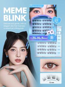 Racimos de pestañas Mlen Diary, 48 piezas de pestañas individuales C Curl de 12 mm, pestañas manga DIY, pestañas naturales y esponjosas reutilizables para usar en casa - C - Ver 2