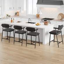 Juego de taburetes de barra modernos 2 o 4 piezas con reposabrazos ergonómicos respaldo en madera asiento tapizado extra ancho reposapiés de metal montaje sencillo ideal para isla de cocina o barra hogareña - Respaldo de madera negra - Juego de 2 piezas - Ver 8