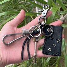 Móc khóa DIY thủ công phong cách retro độc đáo, vỏ bật lửa bằng da, dụng cụ mở chai kiểu cổ điển, mặt dây chuyền thời trang độc đáo. - Xem 1