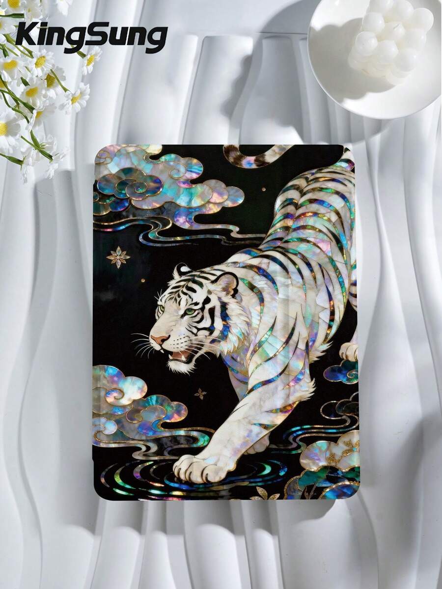 Kingsung 炫彩夺目的猛兽图案平板电脑保护套，猛虎下山，适用于9.7/10.2/10.5/10.9/12.9英寸、11英寸、第十代Galaxy Tab S6 Lite 10.4英寸、Kindle Paperwhite第十二代（2024年）、Kindle（第十一代，2022年）、Kobo Clara Color，柔软防震，智能支架/自动唤醒/睡眠功能。