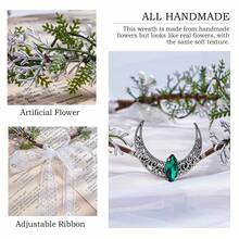 金色花月冠 - 手工仙女花卉头饰 森林精灵头箍 精灵头饰 文艺复兴万圣节派对婚礼舞会角色扮演 - 彩色 - 查看 8