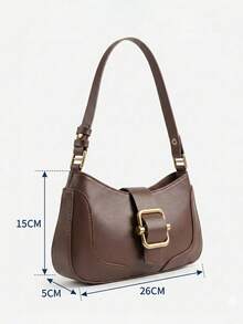 Minimalist Old Money Style Shoulder Bag With Retro Buckle - màu đen - Xem 4