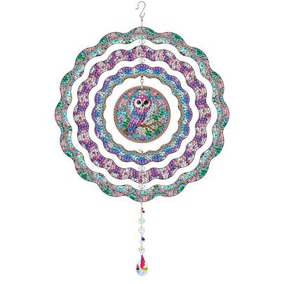 1pc 5D DIY Diamond Painting Dream Catcher Wind Chime, Floral Owl Pattern With Diamond Painting Pendant Ornament, DIY Handmade Double-Sided Diamond Painting Wind Chime, Comes With Tool Kit And Pendant, Suitable For Home Window And Garden Decor