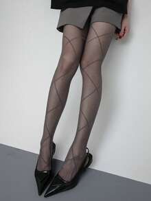 1pair Women's Charming Cross Design Sheer Silk Stockings, Summer Thin Smooth Silky Stockings For Daily & Business Wear - Multicolor - View 6