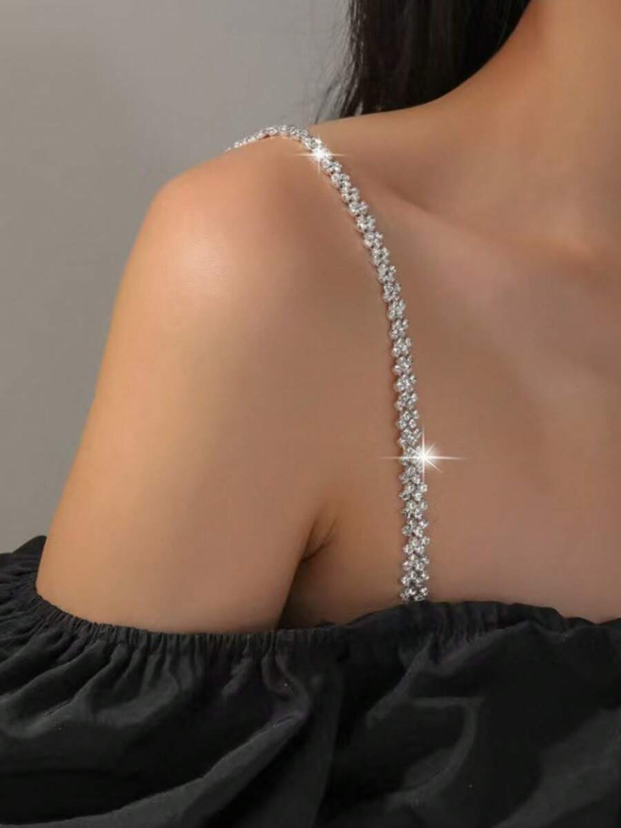1 Pair Adjustable Anti-Slip Shoulder Straps For Women, Rhinestone Bra Strap, Invisible Shoulder Strap, Wide Design - Silver - View 1