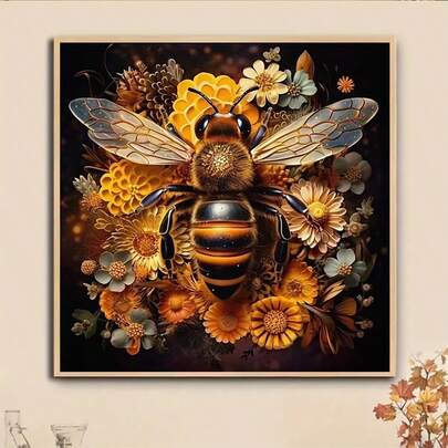 1件套5D钻石画套装，蜜蜂与花卉图案，适合成人初学者DIY马赛克钻石画，全钻手工DIY钻石画，适用于客厅、卧室、办公室墙面装饰，送给家人和朋友的惊喜礼物，无框[30*30厘米/11.8*11.8英寸][40*40厘米/15.7*15.7英寸]