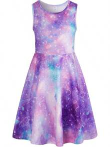 Girl Dresses Sleeveless Cute Pattern Casual Sundress 4-13 Years - Tím-1 - Xem 1