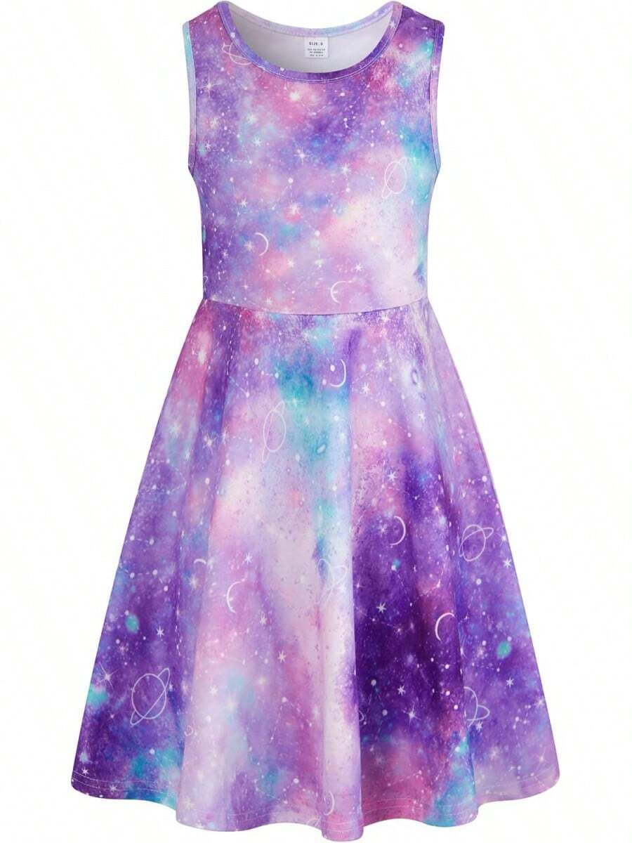 Girl Dresses Sleeveless Cute Pattern Casual Sundress 4-13 Years - Tím-1 - Xem 1