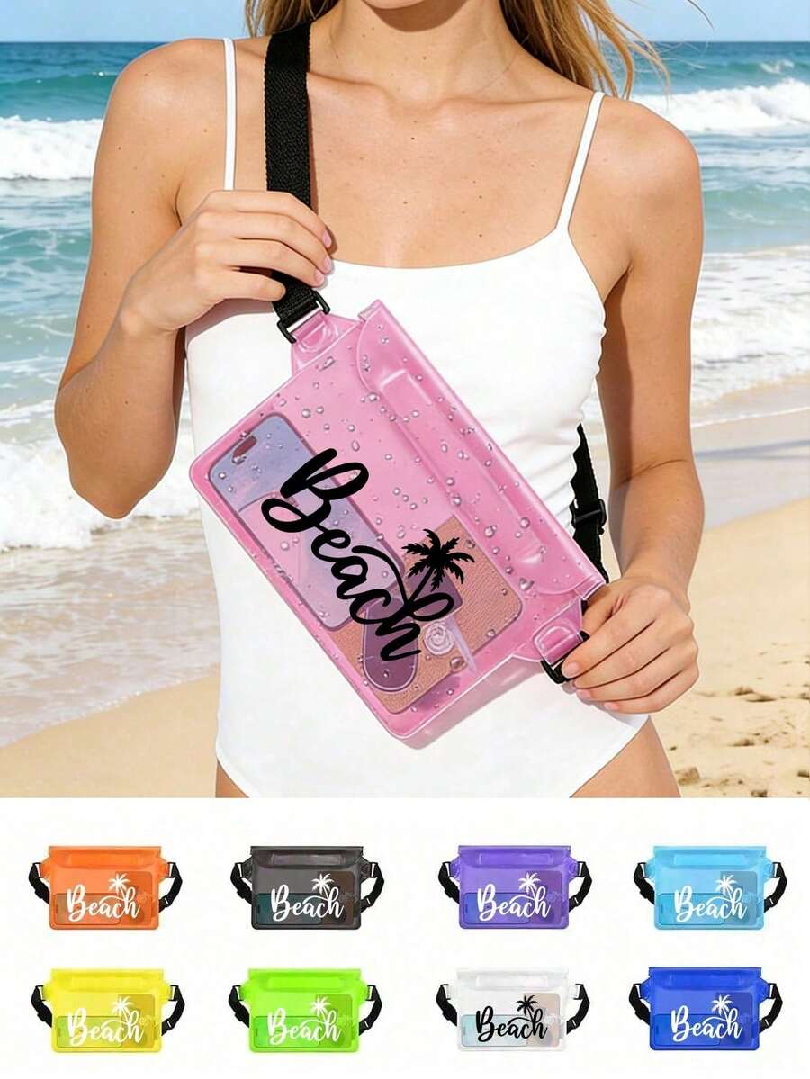 "Beach"Large-Capacity Waterproof Waist Bag With Adjustable Belt, Made Of Pvc Material. This Large-Capacity Waist Pack Features A Three-Layer Sealed, Touch-Screen Compatible Waterproof Phone Pouch. It's A Thickened, Durable Dry Bag With A Transparent Plastic Window, Suitable For Various Smartphones. - Multicolor - View 1