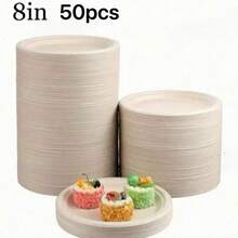 50个纸盘，野餐盘，午餐盘，蛋糕盘，沙拉盘，甘蔗渣盘，100%可堆肥，一次性餐盘，甘蔗渣盘，天然白色甘蔗纸盘，可微波炉加热，适用于派对、野餐、烧烤、自助餐。 - 彩色 - 查看 10