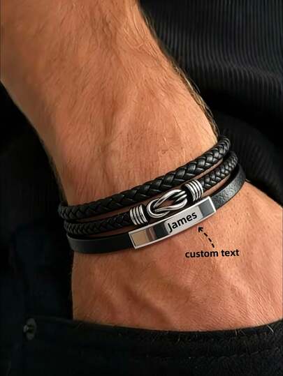 Vintage Faux Leather Braided Pendant Bracelet - An Ideal Gift For Fathers, Boyfriends And Husbands On Holidays