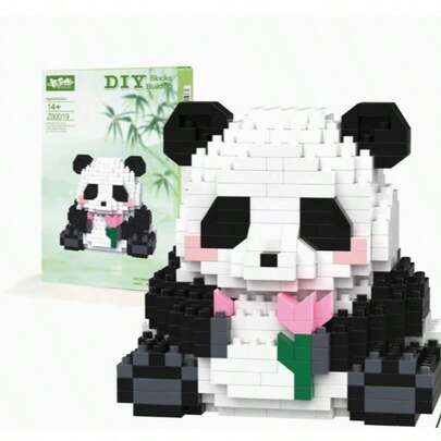 一套可爱熊猫造型积木玩具，DIY拼图桌面摆件，礼物，萌萌的迷你熊猫动物微型积木模型