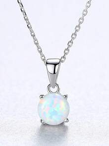 1件 S925 纯银项链 - 来自欧美的优雅奢华圆形澳大利亚宝石时尚单品，一款流行精致的女士项圈。 - 銀色 - 查看 3