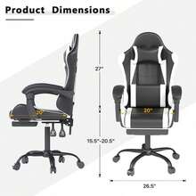 Gaming Chair With Headrest And Lumbar Support, Ergonomic High Back Office Chair, Racing Style Executive Computer Desk Chair, Leather Adjustable Swivel Task Chair For Home Office (White) - White - View 3