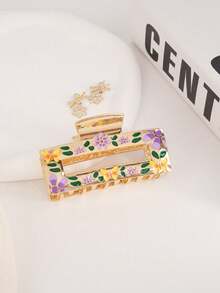 1个欧美新款粉色花朵锌合金方形发夹，适合旅行和日常佩戴，清新甜美。 - 彩色 - 查看 4