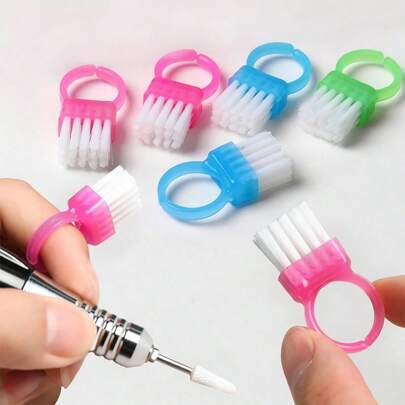 10pcs Mini Finger Ring Nail Cleaning Brushes - Soft Bristle DIY Manicure Brushes, Plastic Dust Brushes, Suitable For Nail Care, Jewelry Cleaning, Removing Dullness, Portable Essential For Home And Salon, Compact Nail Cleaning Brushes, Finger Clip Manicure Tools, Easy To Operate