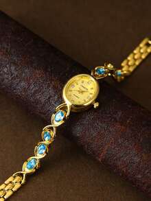 椭圆形金色女士石英表，时尚复古艺术设计，适合日常送礼和聚会场合 - 金色 - 查看 1