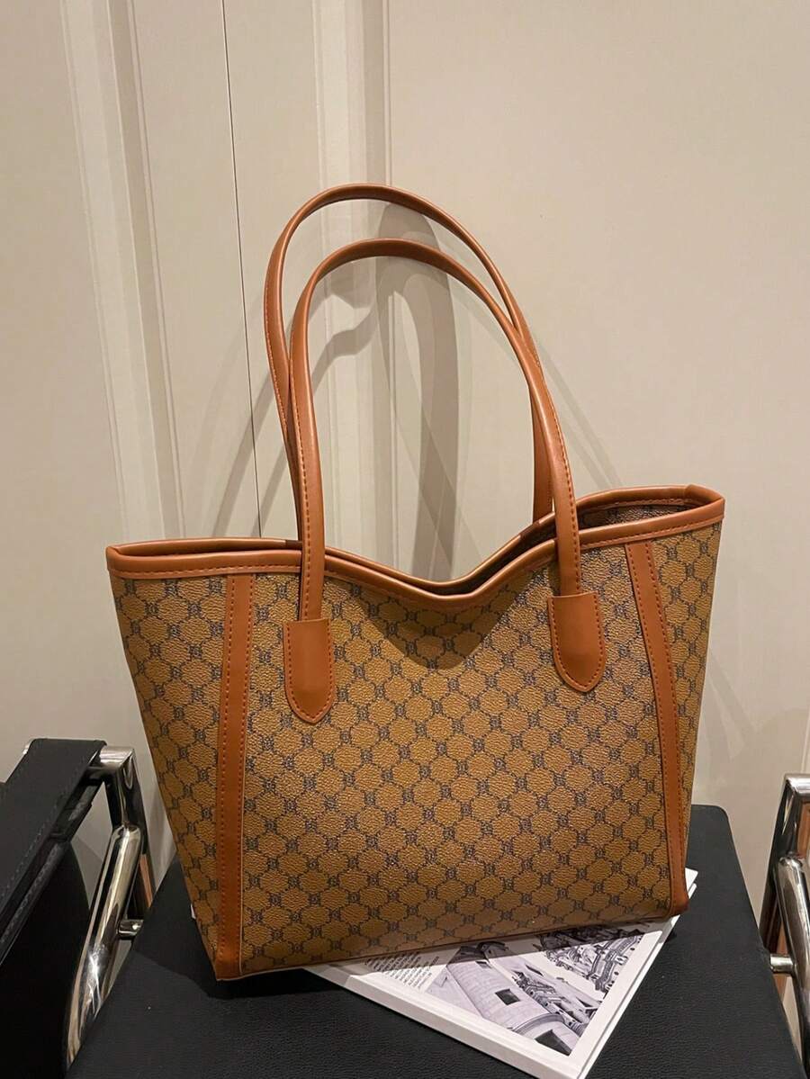 高品质时尚百搭手提包，2025新款夏季大容量小众奢华单肩托特包（女士款） - 棕色 - 查看 1