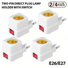 2/4pcs E26/E27 Socket Extender Adapter With Switch, Plug-In Lamp Holder, Convert Outlet To Bulb Socket, 2/3 Plug Splitter, Suitable For Garage, Porch, Camera And More - US A Type Plug(110-127V) - View 3