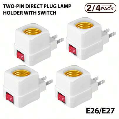 2/4pcs E26/E27 Socket Extender Adapter With Switch, Plug-In Lamp Holder, Convert Outlet To Bulb Socket, 2/3 Plug Splitter, Suitable For Garage, Porch, Camera And More