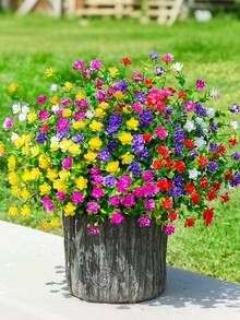 6/3/1 Bó hoa giả sống động như thật, cây bụi giả bằng nhựa chống tia UV, thích hợp cho vườn, ban công, cửa ra vào, chậu hoa cửa sổ, nhà cửa, đám cưới, trang trí nhà nông thôn, trang trí vườn mùa xuân. - Nhiều màu - Xem 7
