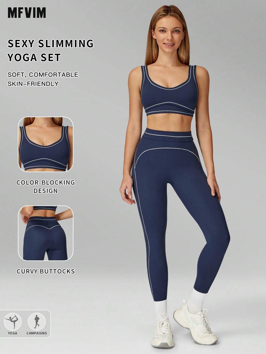 MFVIM Women's Spring/Summer Sports Bra And Leggings Set, Women's Casual Sports Outerwear Fitness 2-Piece Set, Leggings With Butt Lifting And Tummy Control, Slim Fit, Breathable And Comfortable, Suitable For Daily Casual, Outdoor, Running, Cycling, Yoga, Pilates, Gym Workout