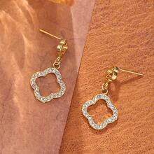 2pcs Luxury Minimalist Four-Leaf Clover Zirconia Pendant Earrings, Stainless Steel Women's Earrings Suitable For Daily, Travel And Holiday Wear - Multicolor - View 6