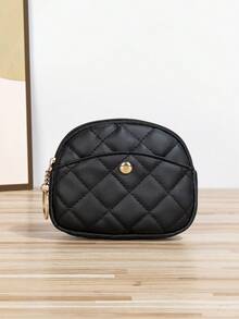 时尚休闲菱形刺绣零钱包兼卡包 - 黑色 - 查看 1