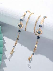 1 chiếc dây đeo kính bằng kim loại đính hạt pha lê - Màu xanh hải quân - Xem 2