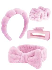 6pcs Luxury Super Soft Fiber SPA Headband And Wristband Set, Facial Wash Headband, Makeup Headband, Skincare Headband, Velvet Fluffy Sponge Headband, Soft Absorbent Towel Cloth Scrunchie, Suitable For Skincare, Makeup Removal, Bathing, For Women - 彩色 - 查看 2