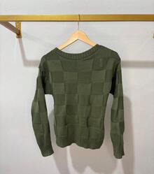 Women's Winter Knit Sweater, Boho Style, Square Knit, Elegant, Simple, Casual, Wool-Like Fabric, Textured Knit, Suitable For Evenings, Holidays, Weddings, Offices, Street Wear, Travel, Brunch, Autumn/Winter. - xanh quân đội - Xem 3