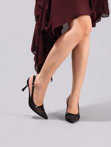 Giày cao gót đen phối ren thời trang, giày dự tiệc mũi nhọn gợi cảm, sandal cao gót quai ngang mắt cá chân dành cho nữ với họa tiết chấm bi. - màu đen - Xem 6